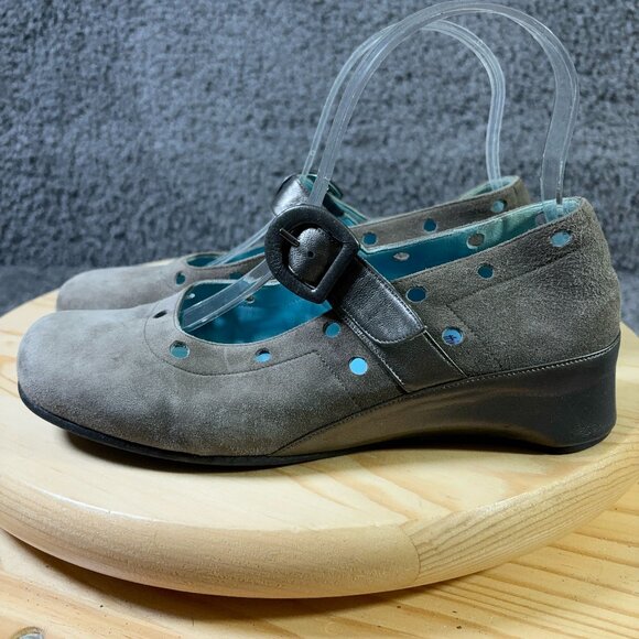 Thierry Rabotin Shoes Womens Size 6.5 Gray Suede Buckle Mary Jane Made in Italy - Picture 1 of 8